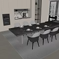 Stylish Modern Dining Table Set With Four Grey Chairs And Marble Top Near Kitchen Island