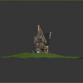 Charming Wooden House With Red Roof On Green Grassy Ground And Detailed Windows