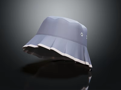 Gray Bucket Hat with White Trim Pleated Brim and Decorative Eye Details 3d model