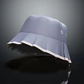 Gray Bucket Hat with White Trim Pleated Brim and Decorative Eye Details