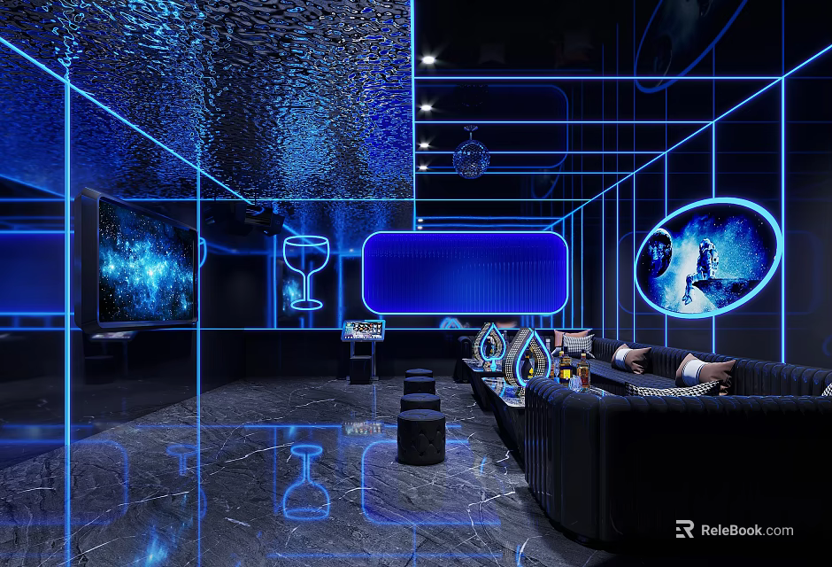 Hi Tech KTV Room With Blue Lighting And Modern Decor 3d model
