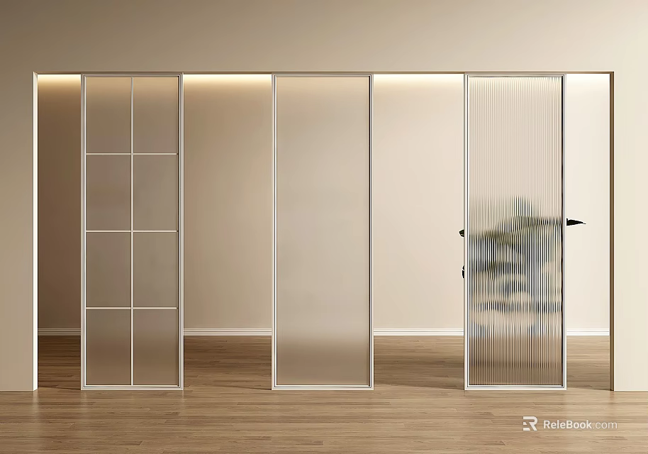 Modern Glass Room Divider With Sliding Panels For Interior Space 3d model