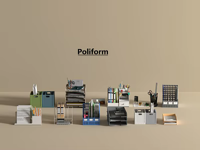 Poliform Office Supplies Display With Various Storage Organizers And Stationery Items 3d model