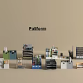Poliform Office Supplies Display With Various Storage Organizers And Stationery Items