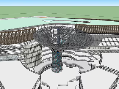 Modern Commercial Complex Architectural Design With Central Tower And Circular Layout 3d model