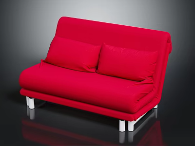 Modern Red Upholstered Sofa Bed With Two Pillows And White Legs 3d model