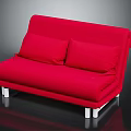 Modern Red Upholstered Sofa Bed With Two Pillows And White Legs