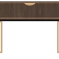 Modern Entryway Console Table Brown Wooden With Golden Handle And Brass Legs Against Textured Wall