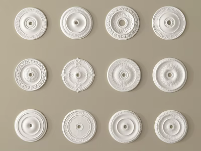 White Carved Ceiling Medallions With Various Intricate Designs And Patterns 3d model