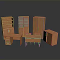 Brown Wooden Dining Table With Bookcase Glass Door Cabinet And Other Wooden Furniture