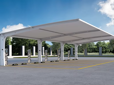 Modern Carport Canopy Covering Electric Vehicle Charging Stations In Parking Lot 3d model