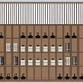 Wooden Display Shelf With Multiple Compartments For Small Black Items And White Boxes
