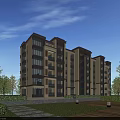 Modern Residential Building Exterior With Glass Windows Green Lawn Trees Pathway And Street Lamps