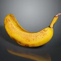 Ripe Yellow Banana With Brown Spots On Dark Reflective Surface