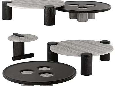 Modern Round Coffee Tables With Wooden Tops And Cylindrical Black Gray Legs 3d model