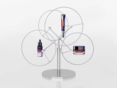 Cosmetics Window Display With Metal Stand Rack And Beauty Product Bottles Jars 3d model