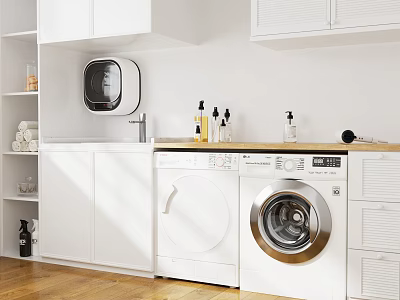 Modern Laundry Room Interior With White Cabinets Washing Machine And Dryer 3d model