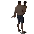 Shirtless Man Carrying Woman In Blue Shorts And Flip Flops Outdoor With Shadow