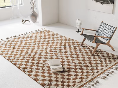 Square Fringed Rug With Geometric Pattern In Minimalist Living Space 3d model