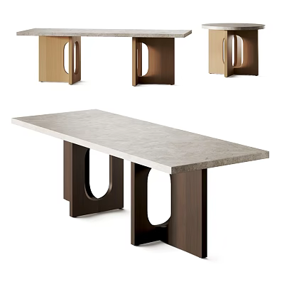 Modern Dining Table With Stone Top And Wooden Curved Legs Design 3d model