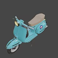 Vintage Light Blue Scooter Motorcycle with Tan Seat and Round Emblem