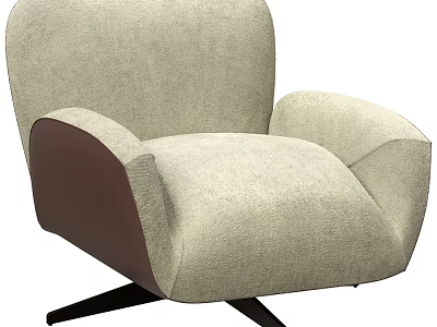 Modern Beige Lounge Chair With Brown Contrast Armrests And Black Legs 3d model