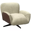 Modern Beige Lounge Chair With Brown Contrast Armrests And Black Legs