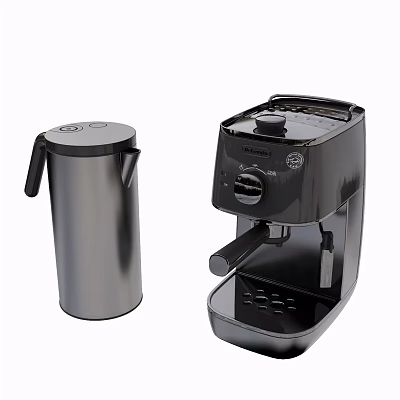 Stylish Modern Kitchen Appliances Silver Kettle And Black Espresso Machine 3d model