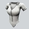 Stylish Gray Short Sleeve Collared Bodysuit with Button Front Design 3d model