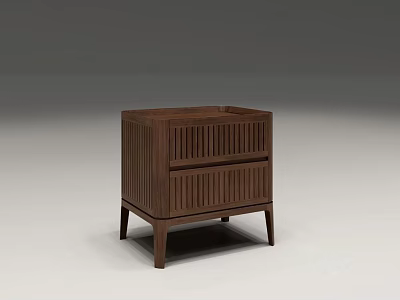 Wooden Bedside Table With Two Drawers Vertical Stripes Design And Slim Legs 3d model