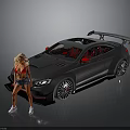 Black Modified Sports Car With Rear Spoiler Red Side Mirrors And Sleek Design