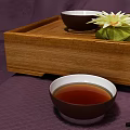 Traditional Tea Set with Wooden Tray Teapot Cups Lotus Flower and Green Leaf on Purple Cloth