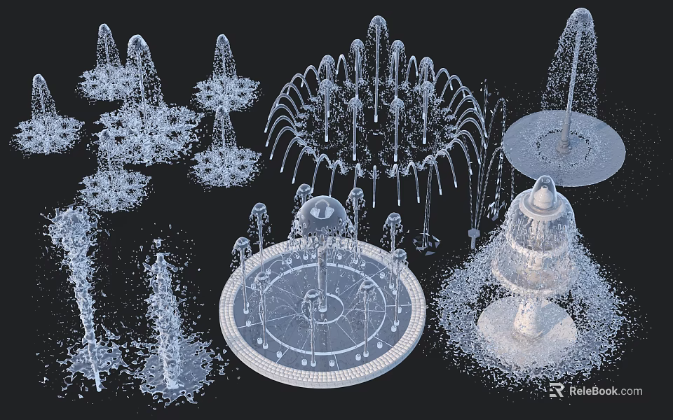 Decorative Garden Ornaments Featuring Various Fountain Designs And Outdoor Water Features 3d model 