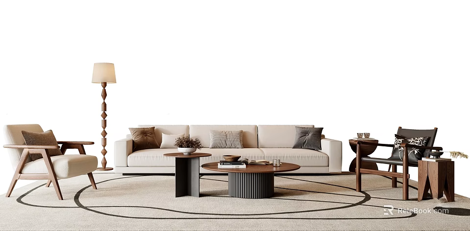 Modern Sofa And Coffee Table Set With Decorative Pillows Floor Lamp And Area Rug 3d model 