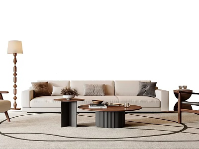 Modern Sofa And Coffee Table Set With Decorative Pillows Floor Lamp And Area Rug 3d model