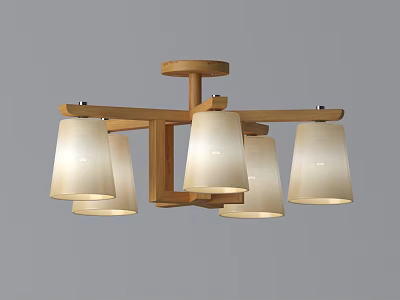 Modern Wooden Chandelier with White Lamp Shades and Sleek Design for Home Interiors 3d model