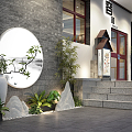 New Chinese Style Door Head Restaurant Door Facade 3d model