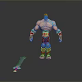 Muscular Man With Blue Arm Tattoos Brown Belt And Sword Beside Him