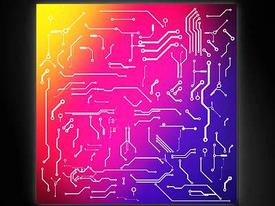Circuit Board Lines With Vibrant Gradient Background And Electronic Design Elements 3d model