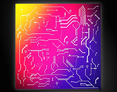 Circuit Board Lines With Vibrant Gradient Background And Electronic Design Elements 3d model