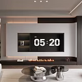 Modern TV Wall Design With TV Screen Fireplace And Wooden Accents In Living Room