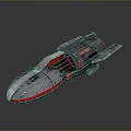 Futuristic Sci Fi Spaceship With Metallic Exterior Red Accents Open Hatch Interior