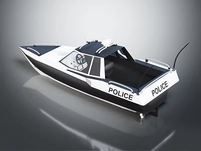Police Modern Black and White Patrol Boat Watercraft With Cockpit Design 3d model