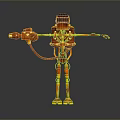 Game And Movie Robot Character With Metallic Body Orange Yellow Details And Extended Mechanical Arms