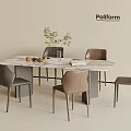 Elegant Dining Table Set Featuring Marble Tabletop and Colored Chairs with Plants and Fruits 3d model