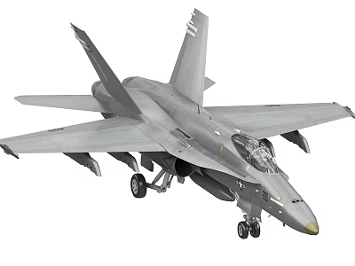 Gray Military Fighter Jet With Deployed Landing Gear And Wing Mounted Weapons 3d model