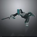 Turquoise And White Robot Character With Mechanical Arms Legs Sci Fi Design
