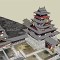 Traditional Ancient Architecture Featuring Tiered Towers Curved Roofs And Stone Walls