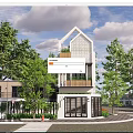 Modern Detached Villa With Contemporary Design Balconies Lush Trees And Paved Driveway