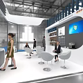 DÖRKEN Exhibition Booth Featuring Curved Roof Display Area Digital Screen Tables Chairs And People Visiting